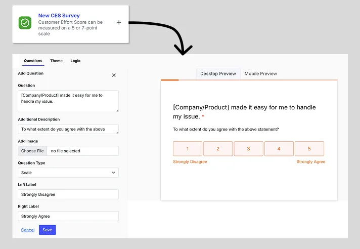 Create CES Survey using existing templates on Affiniv