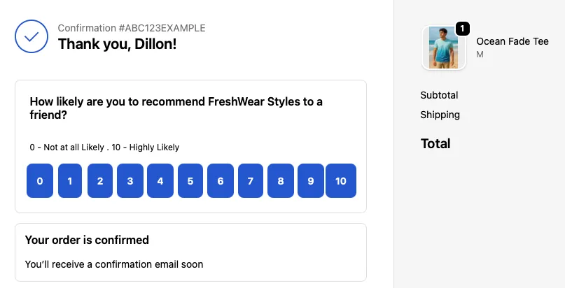 Run a post-purchase survey like NPS on Shopify Thank You Page using Affiniv