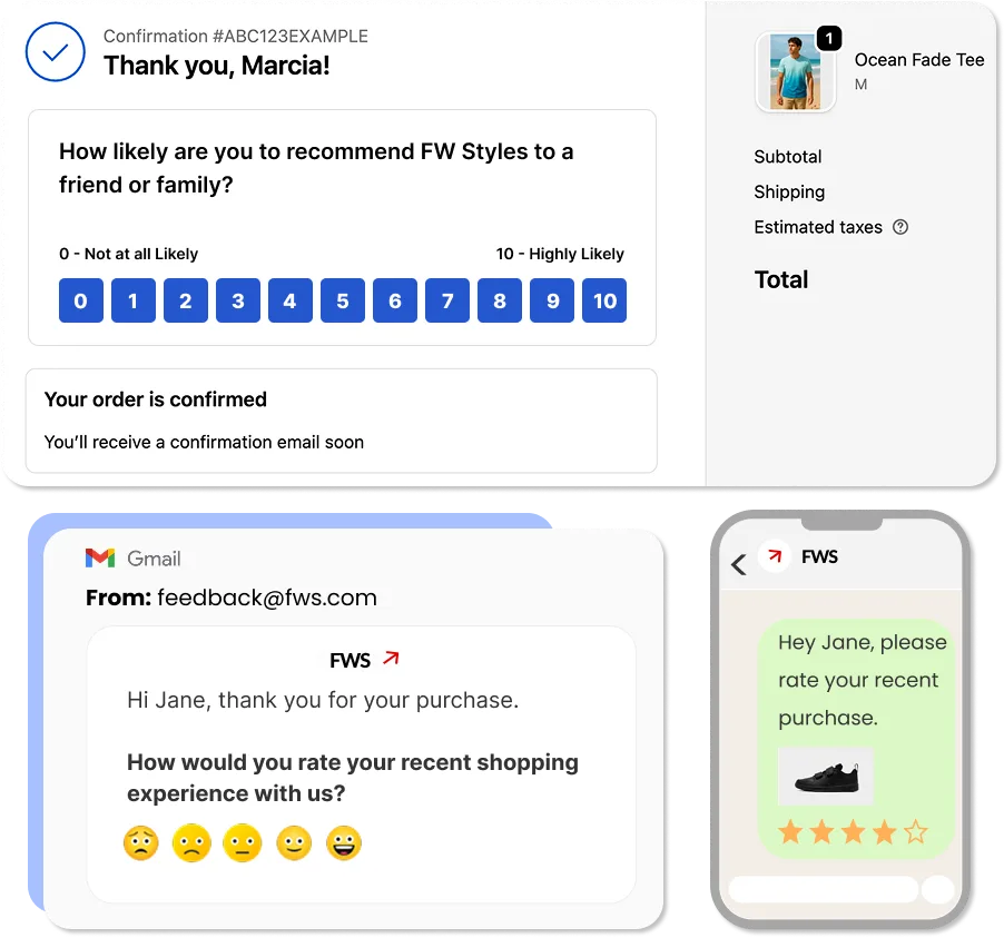 Distribute surveys via email, SMS, WhatsApp, web embeds, in-app popups, in-store, and more with Affiniv